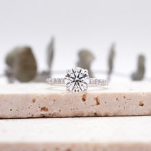 Load image into Gallery viewer, Round Diamond Engagement ring with Halo and Pave Gold or Platinum band and petals Manila Philippines
