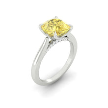 Load image into Gallery viewer, Yellow Cushion Diamond Engagement Ring with Cathedral Solitaire Gold Platinum band Philippines