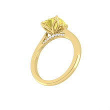 Load image into Gallery viewer, Yellow Cushion Diamond Engagement Ring with Cathedral Solitaire Gold Platinum band Philippines