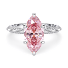 Load image into Gallery viewer, ECUADORIAN Floral Pave Pink Marquise Diamond engagement ring with Knife Edge and petal prongs in White Gold or Platinum
