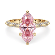 Load image into Gallery viewer, ECUADORIAN Floral Pave Pink Marquise Diamond engagement ring with Knife Edge and petal prongs in Yellow Gold