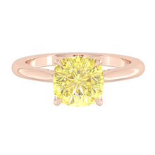 Load image into Gallery viewer, Yellow Cushion Diamond Engagement Ring with Cathedral Solitaire Gold Platinum band Philippines