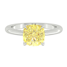 Load image into Gallery viewer, Yellow Cushion Diamond Engagement Ring with Cathedral Solitaire Gold Platinum band Philippines