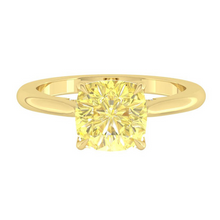 Load image into Gallery viewer, Yellow Cushion Diamond Engagement Ring with Cathedral Solitaire Gold Platinum band Philippines