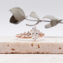 Load image into Gallery viewer, Marquise Diamond Cluster Engagement ring with Petal Prongs in Gold or Platinum, Manila Philippines