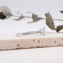 Load image into Gallery viewer, Pear Diamond Engagement ring with Halo and Pave Gold or Platinum band and petals Manila Philippines