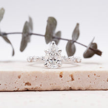 Load image into Gallery viewer, Pear Diamond Engagement Ring with Marquise and Round Accent Band with Petal Prong in Gold or Platinum, Manila Philippines