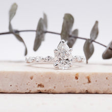 Load image into Gallery viewer, Pear Diamond Engagement Ring with Marquise and Round Accent Band with Petal Prong in Gold or Platinum, Manila Philippines