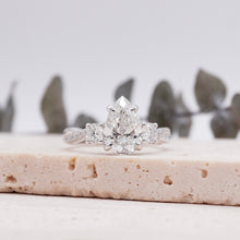 Load image into Gallery viewer, Pear Trio Diamond Engagement Ring with Pave Twisting Gold Platinum band Philippines