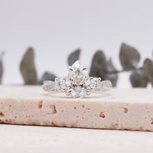 Load image into Gallery viewer, Pear Trio Diamond Engagement Ring with Pave Twisting Gold Platinum band Philippines