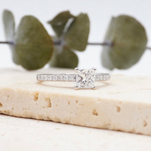 Load image into Gallery viewer,  Princess lab diamond engagement ring petal cathedral pave band jewelry wedding rings Manila philippines