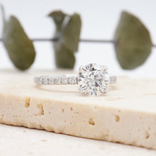 Load image into Gallery viewer, Round Diamond Engagement ring with Halo and Pave Gold or Platinum band and petals Manila Philippines