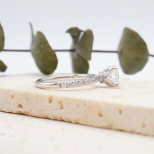 Load image into Gallery viewer, Round Diamond Engagement ring with Halo and Pave Gold or Platinum band and petals Manila Philippines