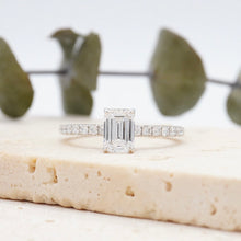 Load image into Gallery viewer, Emerald Diamond Engagement ring with Pave Gold or Platinum band and petals Manila Philippines