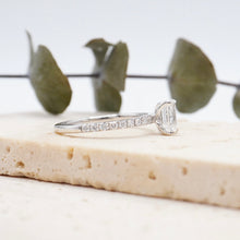 Load image into Gallery viewer, Emerald Diamond Engagement ring with  Pave Gold or Platinum band and petals Manila Philippines
