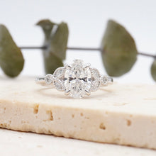 Load image into Gallery viewer, Oval Diamond Engagement Ring with Marquise and Round cut and milgrain accent Band in Gold or Platinum, Manila, Philippines