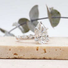 Load image into Gallery viewer, Pear Diamond Engagement Ring with Marquise and Round Accent Band with Petal Prong in Gold or Platinum, Manila Philippines