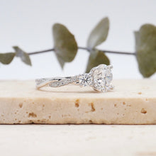 Load image into Gallery viewer, Trio Diamond Engagement Ring with Pave Twisting Gold Platinum band Philippines