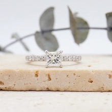 Load image into Gallery viewer, Princess Diamond Engagement ring with Pave Gold or Platinum band and petals Manila Philippines