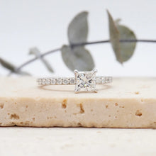 Load image into Gallery viewer, Princess Diamond Engagement ring with Pave Gold or Platinum band and petals Manila Philippines