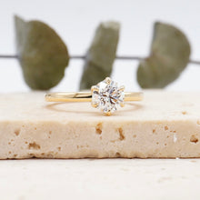 Load image into Gallery viewer, Round Solitaire Diamond Engagement ring with Gold or Platinum band and petals Manila Philippines