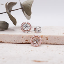 Load image into Gallery viewer, Montevalle Pavé Round Rosé Pink Earrings Moissanite