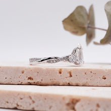 Load image into Gallery viewer, Pear Trio Diamond Engagement Ring with Pave Twisting Gold Platinum band Philippines