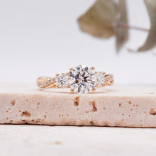 Load image into Gallery viewer, Trio Diamond Engagement Ring with Pave Twisting Gold Platinum band Philippines