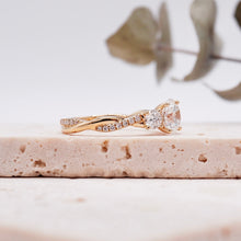 Load image into Gallery viewer, Trio Diamond Engagement Ring with Pave Twisting Gold Platinum band Philippines