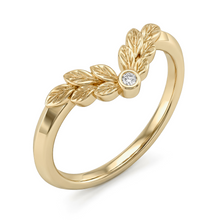 Load image into Gallery viewer, LUCCE ECUADORIAN Fili Chevron Band, a contoured carved leaf motifs witih round diamond and knife edge in white, yellow, and rose gold and platinum