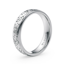 Load image into Gallery viewer, LUCCE Carved Wedding Band with Round Diamonds in Gold or Platinum