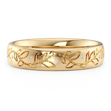 Load image into Gallery viewer, LUCCE Carved Wedding Band with Round Diamonds in Gold or Platinum