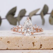 Load image into Gallery viewer, Pear Diamond Cluster Engagement ring with Petal Prongs in Gold or Platinum, Manila Philippines