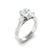 Load image into Gallery viewer, Oval Trio Diamond Engagement Ring with Pave Twisting Gold Platinum band Philippines