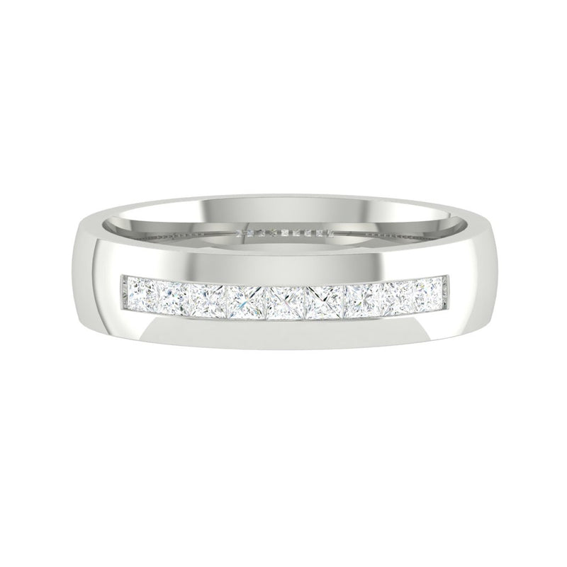 Domed White Gold Wedding ring for Men with Princess Cut Diamond Stones