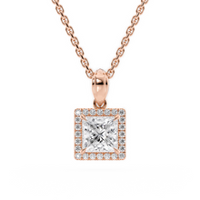 Load image into Gallery viewer, LUCCE Princess cut Diamond necklace with Halo Pendant Necklace in Gold or Platinum