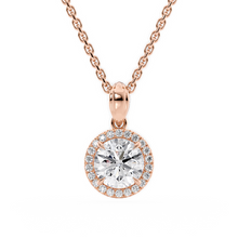 Load image into Gallery viewer, LUCCE Round cut Diamond necklace with Halo Pendant Necklace in Gold or Platinum