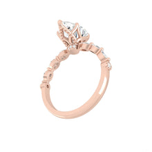 Load image into Gallery viewer, Pear Diamond Engagement Ring with Marquise and Round Accent Band with Petal Prong in Gold or Platinum, Manila Philippines