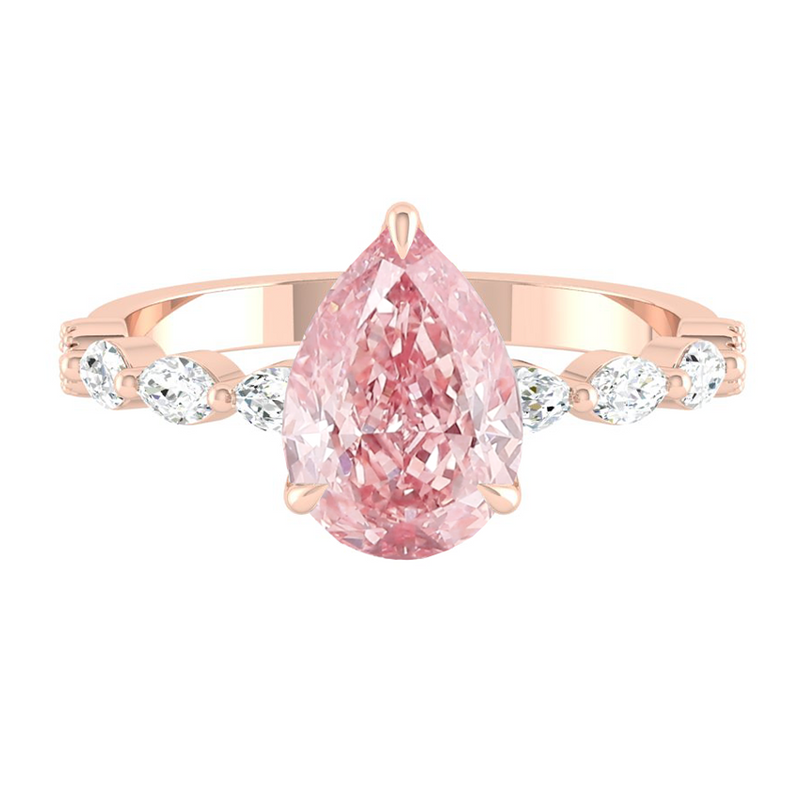 Pink Pear Diamond Engagement Ring with Marquise and Round Accent Band with Petal Prong in Gold or Platinum, Manila Philippines
