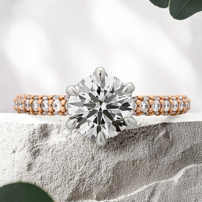 Lucce Lucia Pavé Luxe Round Lab Diamond 1.25ct D VVS2 Id IGI 14K Rose Gold and Platinum Prongs