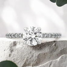 Load image into Gallery viewer, LUCCE LUCIA™ Pavé 4-Prong Round CELESTE™ Moissanite 1.00ct 14K White Gold