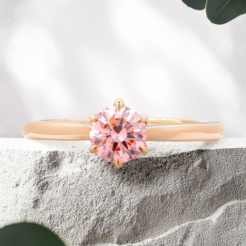 Lucce Azalea Round Rosé Lab Diamond 0.50ct Fancy Vivid Pink VVS2 Ex IGI 14K Rose Gold