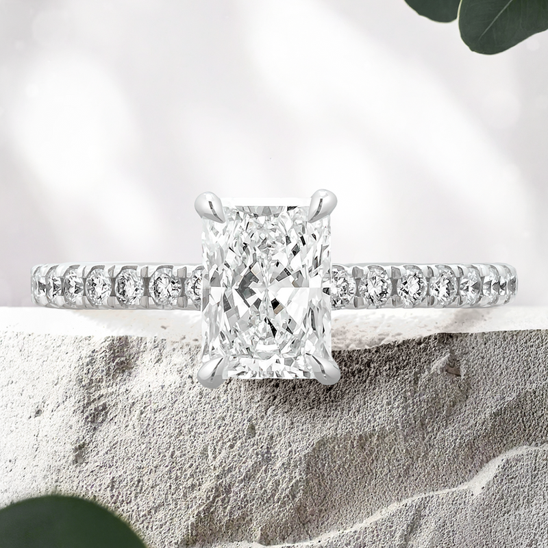 Lucce Verona Pavé Radiant Lab Diamond 1.02ct D VVS2 Ex IGI 14K White Gold