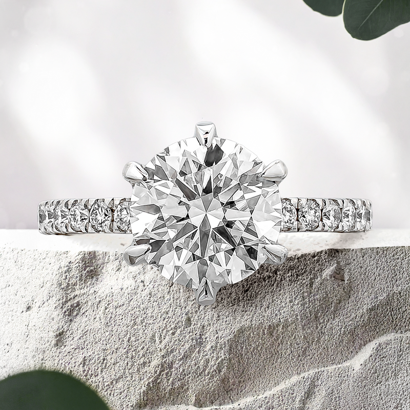 Lucce Lucia Pavé 6-Prong Round Lab Diamond 2.50ct D VS1 Id IGI 18K White Gold