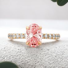 Load image into Gallery viewer, Lucce Azalea Pavé Oval Rosé Pink Lab Diamond 1.00ct Fancy Vivid Pink VVS2 Ex IGI 18K Rose Gold