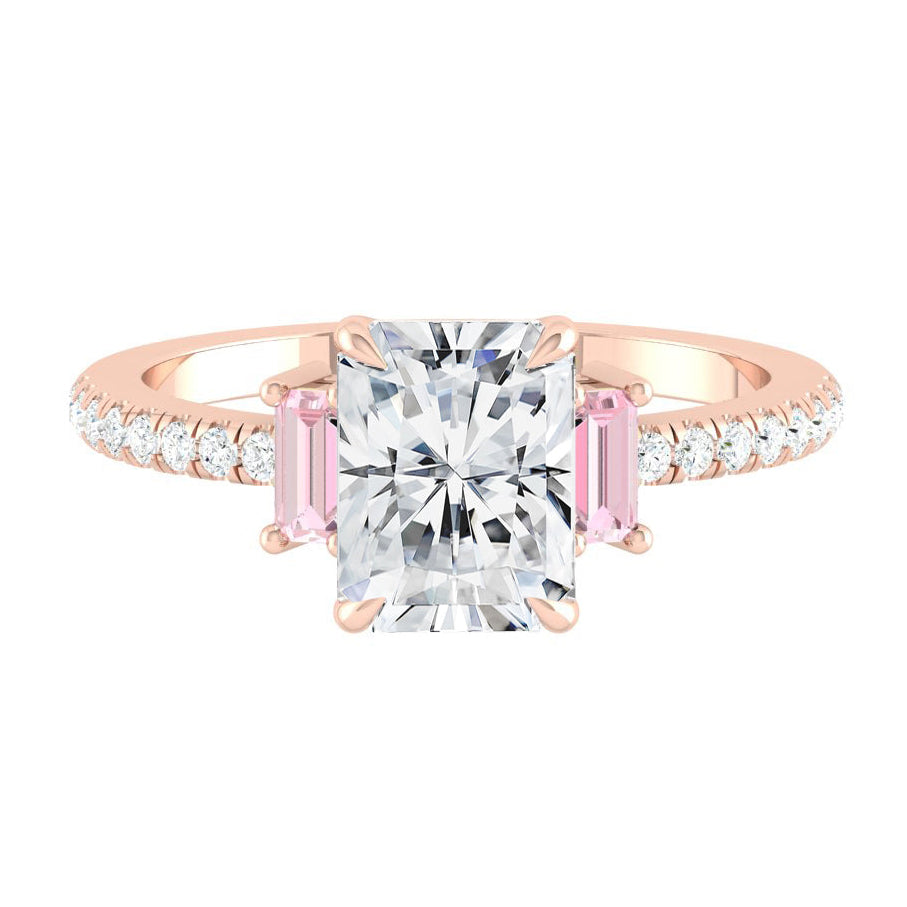 Three stone Pink Diamond Radiant Engagement Ring 