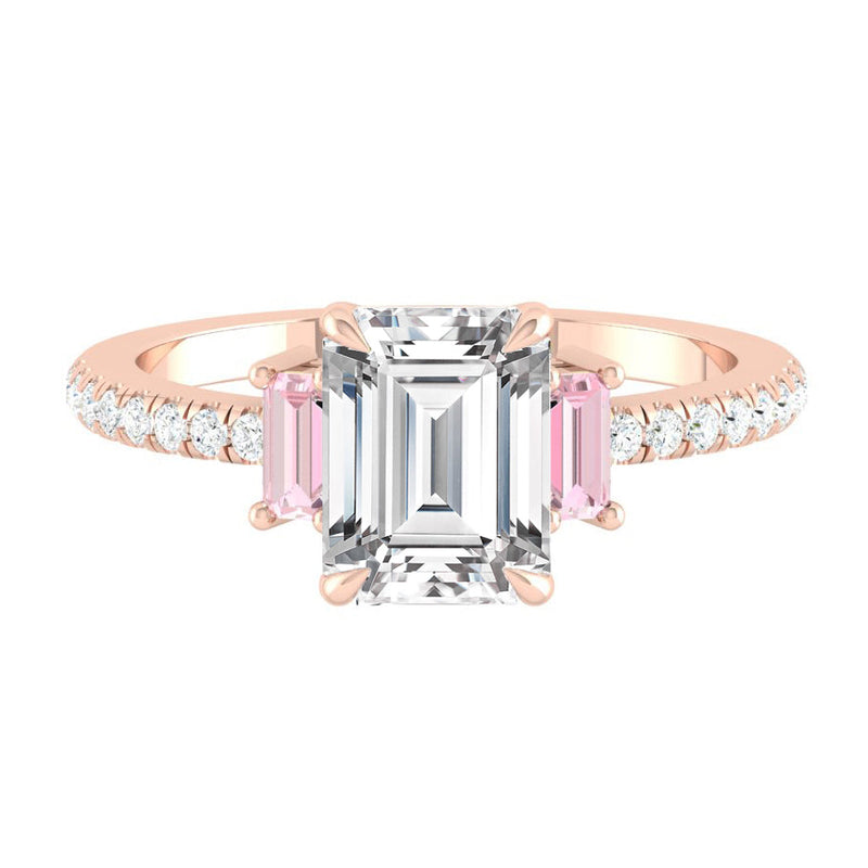 three stone emerald cut Pink diamond engagement ring