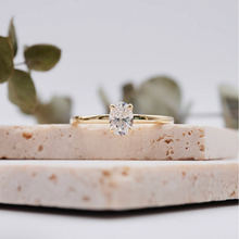 Load image into Gallery viewer, Oval Solitaire Diamond Engagement ring with Gold or Platinum band and petals Manila Philippines