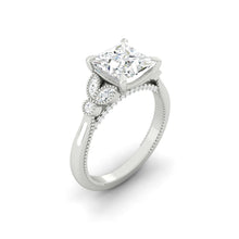 Load image into Gallery viewer, Princess Diamond Engagement Ring with Marquise and Round cut and milgrain accent Band in Gold or Platinum, Manila, Philippines