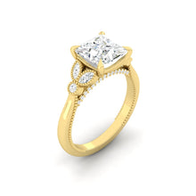 Load image into Gallery viewer, Princess Diamond Engagement Ring with Marquise and Round cut and milgrain accent Band in Gold or Platinum, Manila, Philippines